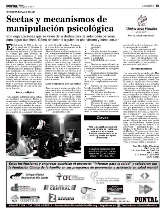 Sectas y mecanismos de manipulación psicológica 03-08-13